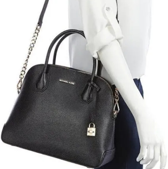 Michael Kors | Mercer Large Leather Dome Satchel, Black - Picture 16 of 16